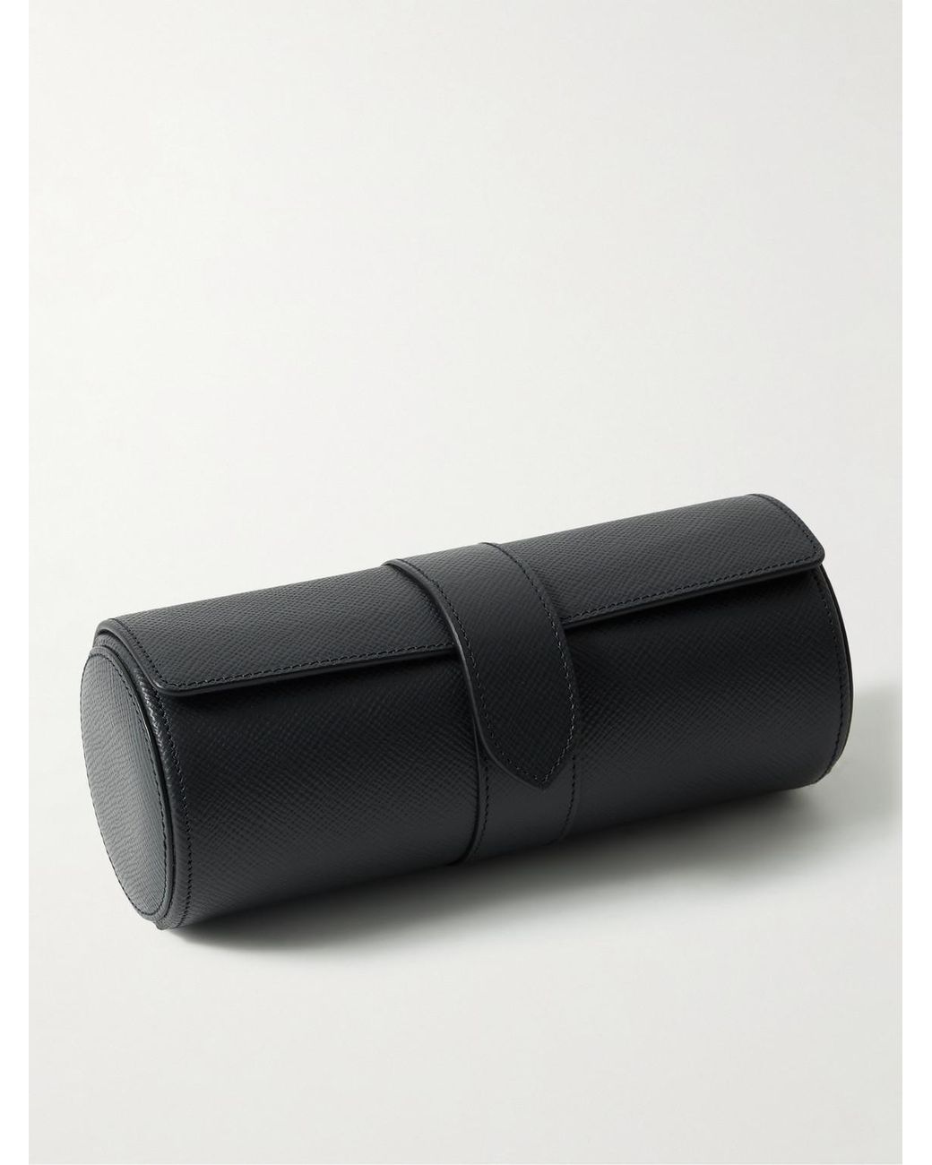 Smythson Black Panama Cross-Grain Leather Watch Roll for men