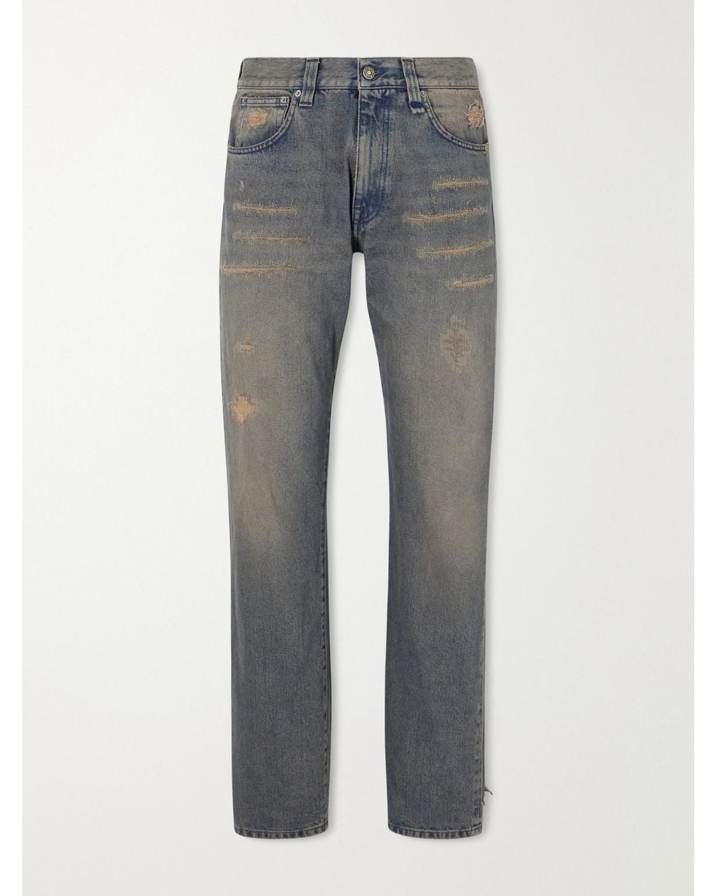 424 Gray Loose Straight-Leg Distressed Jeans for men