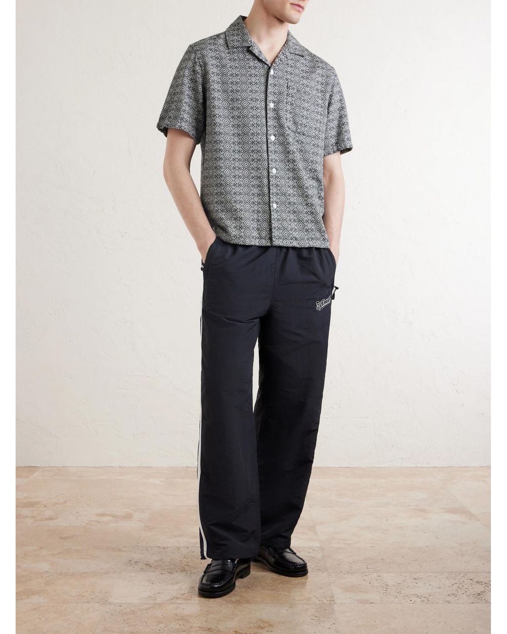 Aimé Leon Dore Gray Novelty Camp-Collar Cotton-Jacquard Shirt for men