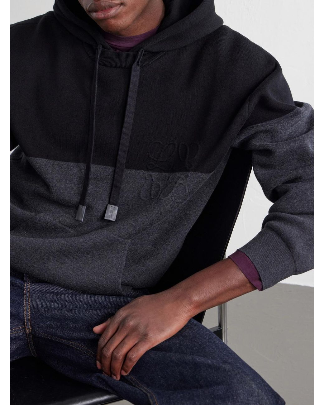 Loewe Blue Anagram-Embossed Leather-Trimmed Cotton-Jersey Hoodie for men