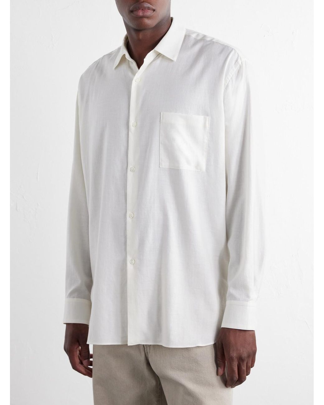 Ssstein White Cotton And Silk-Blend Shirt for men