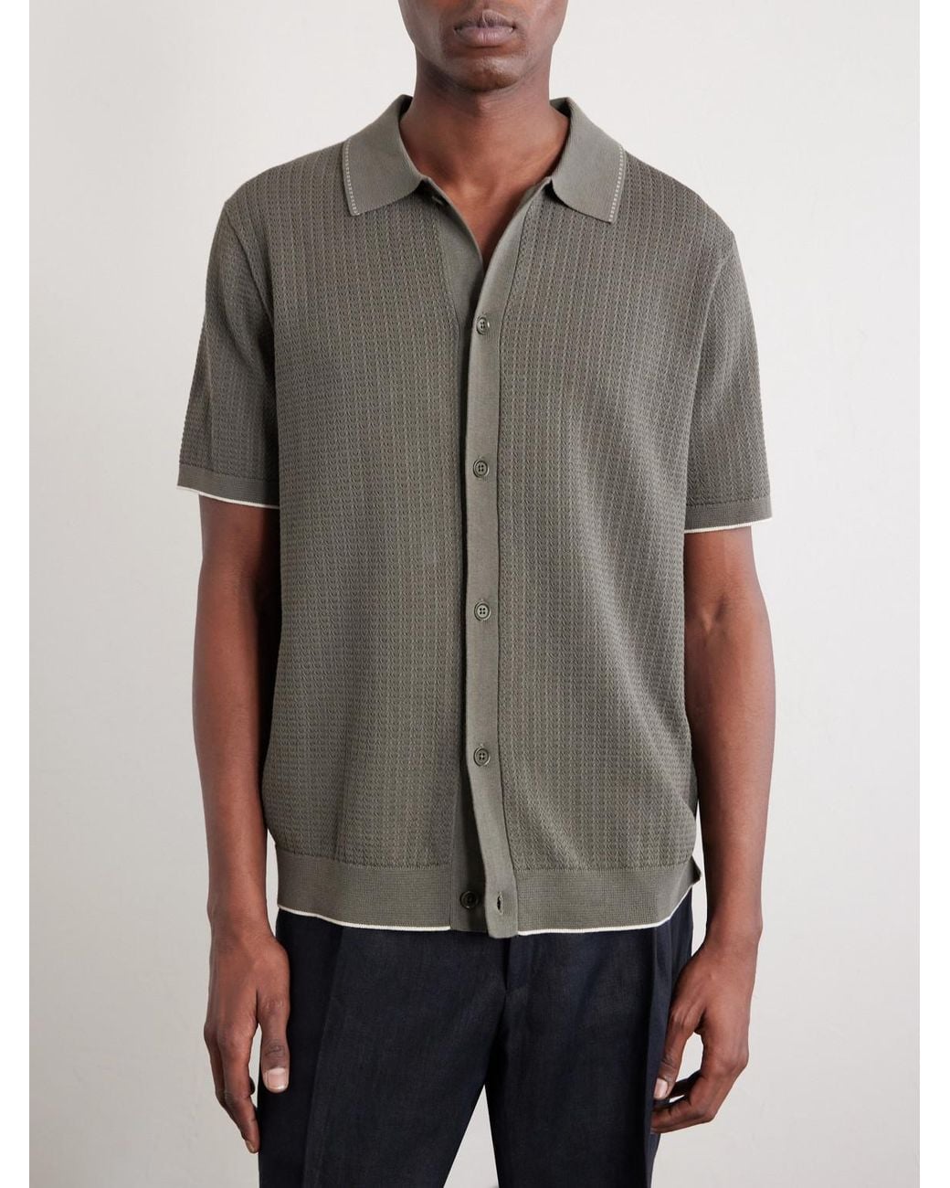 NN07 Gray Nalo 60039 Open-knit Cotton Shirt for men