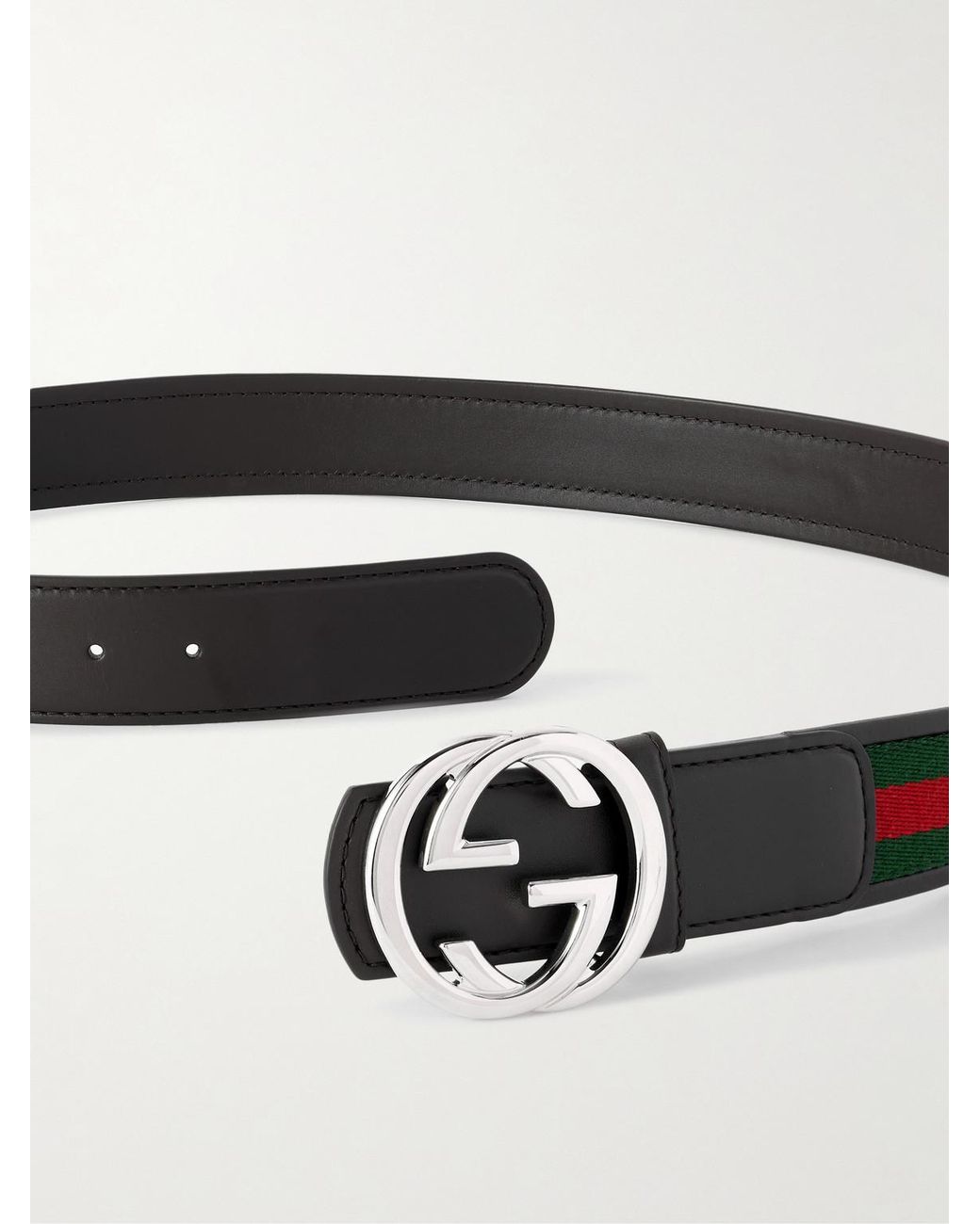 Gucci Black 4Cm Webbing-Trimmed Leather Belt for men
