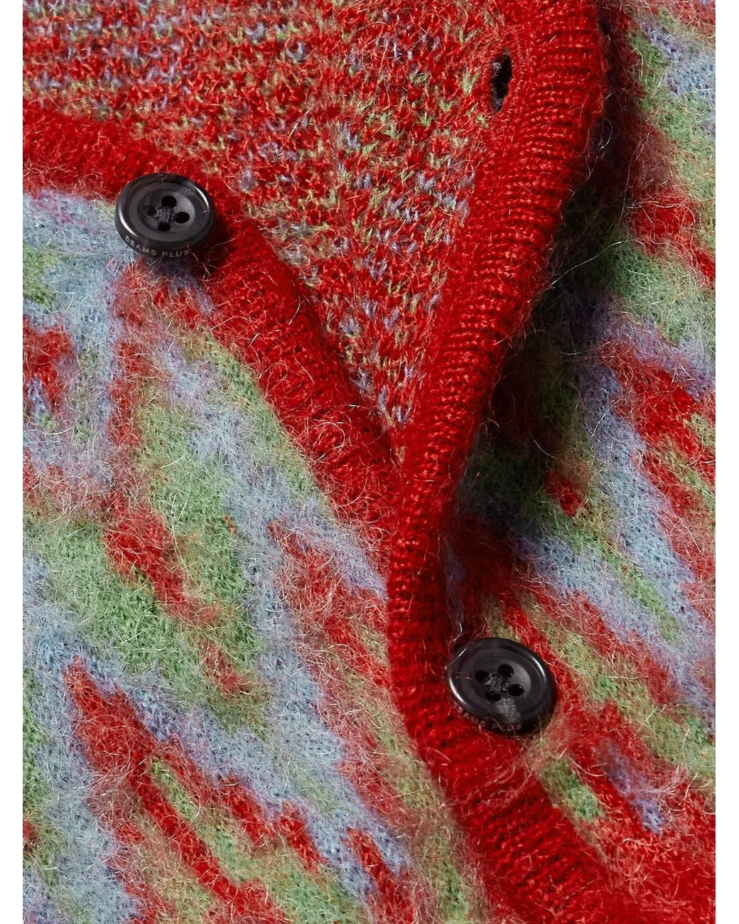 Beams Plus Red Jacquard-Knit Cardigan for men