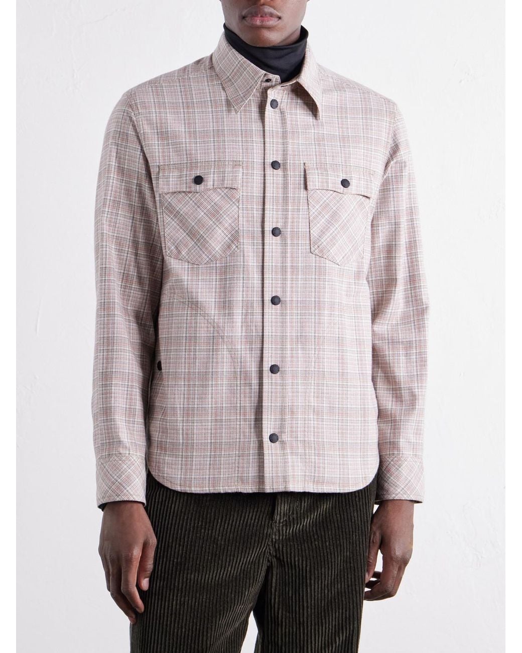 Moncler Natural Checked Brushed-Cotton Shirt for men
