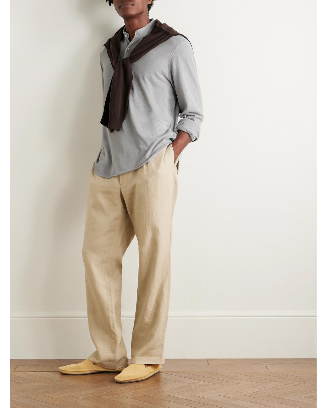 STÒFFA Gray Cotton And Silk-blend Piqué Henley Shirt for men