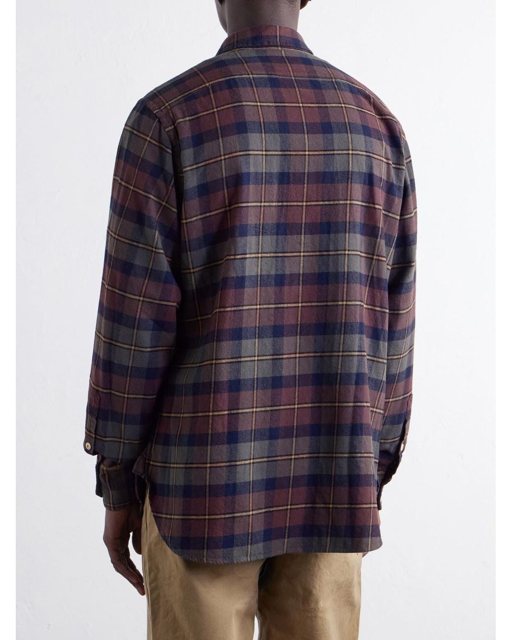 Drake's Blue Brushed Checked Cotton-Flannel Shirt for men