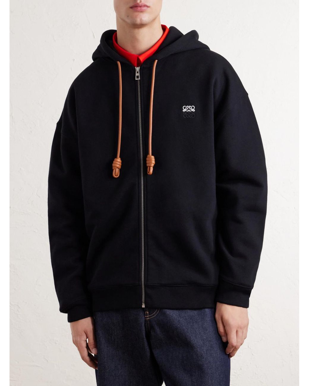 Loewe Blue Anagram-Embroidered Cotton-Jersey Zip-Up Hoodie for men