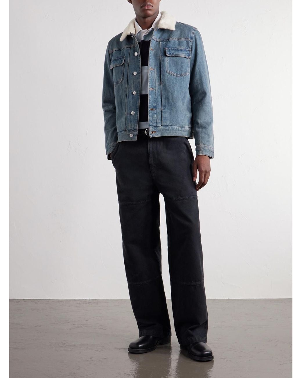 A.P.C. Blue Justin Pleated Wool-Trimmed Denim Jacket for men