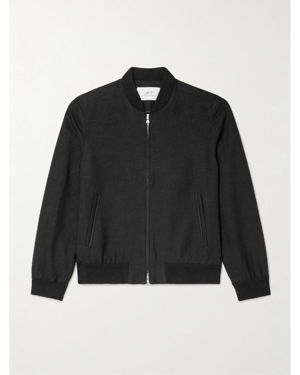 Mr P. Black Linen And Cotton-Blend Bomber Jacket for men