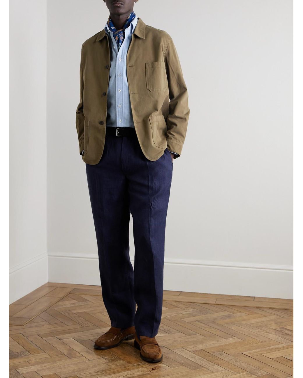 Drake's Blue Button-Down Collar Cotton Oxford Shirt for men