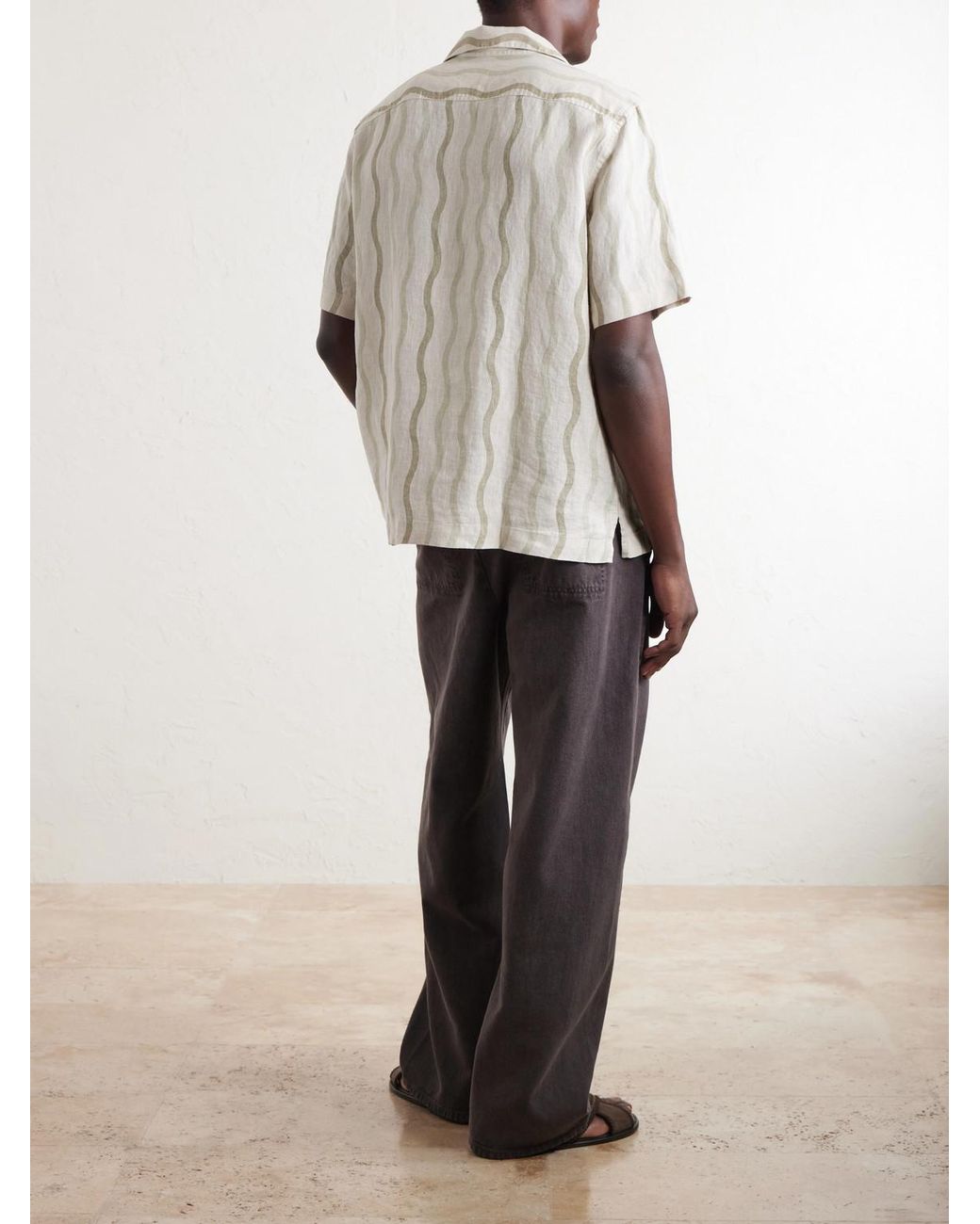 Frescobol Carioca Natural Roberto Camp-collar Striped Linen Shirt for men