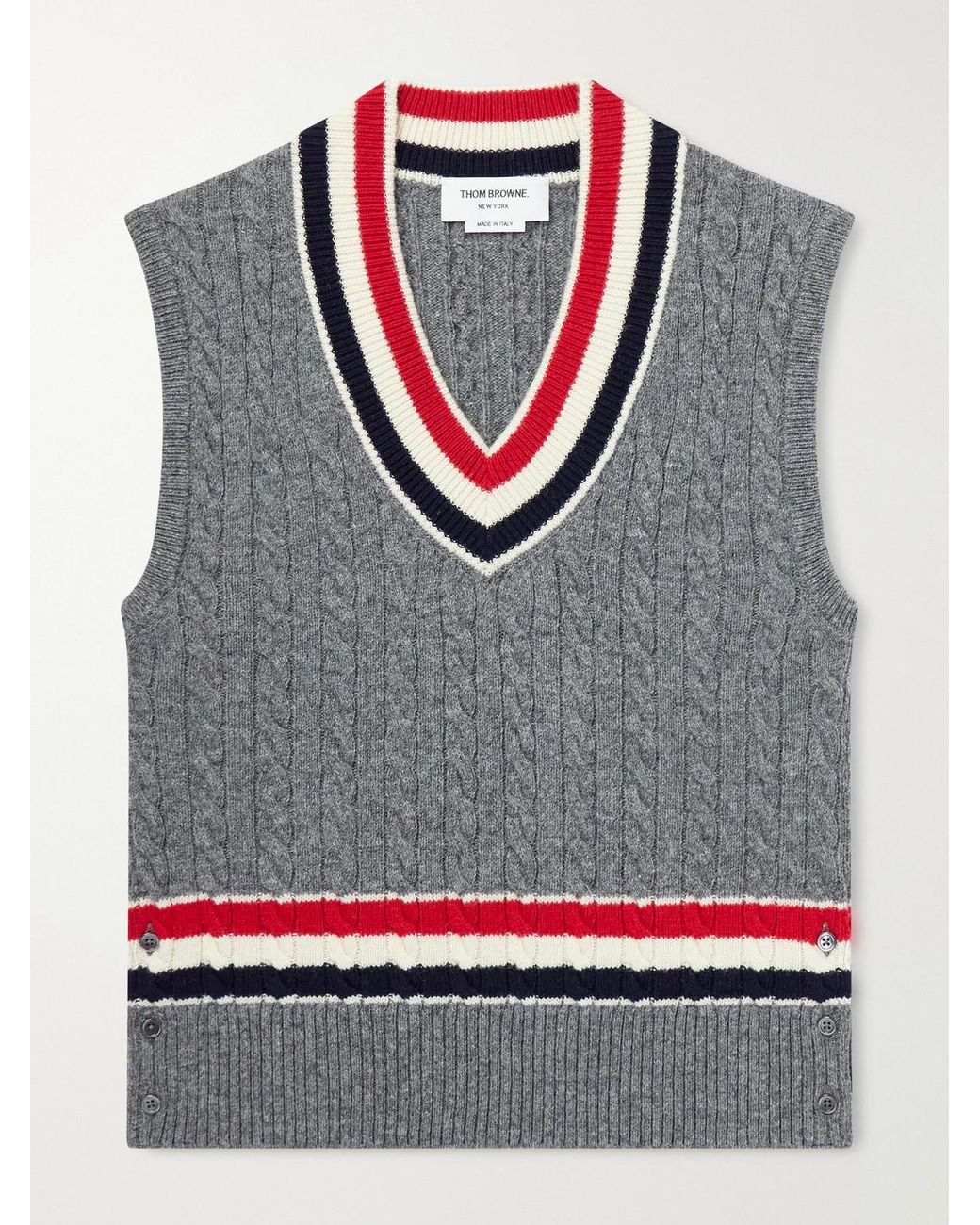 Thom Browne Gray Cable-Knit Wool Vest for men