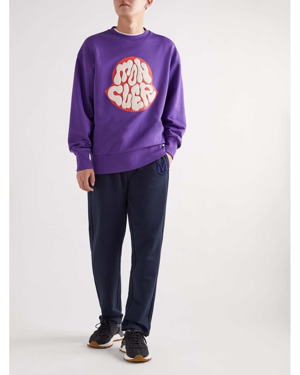 Moncler Blue Tapered Logo-appliquéd Cotton-jersey Sweatpants for men