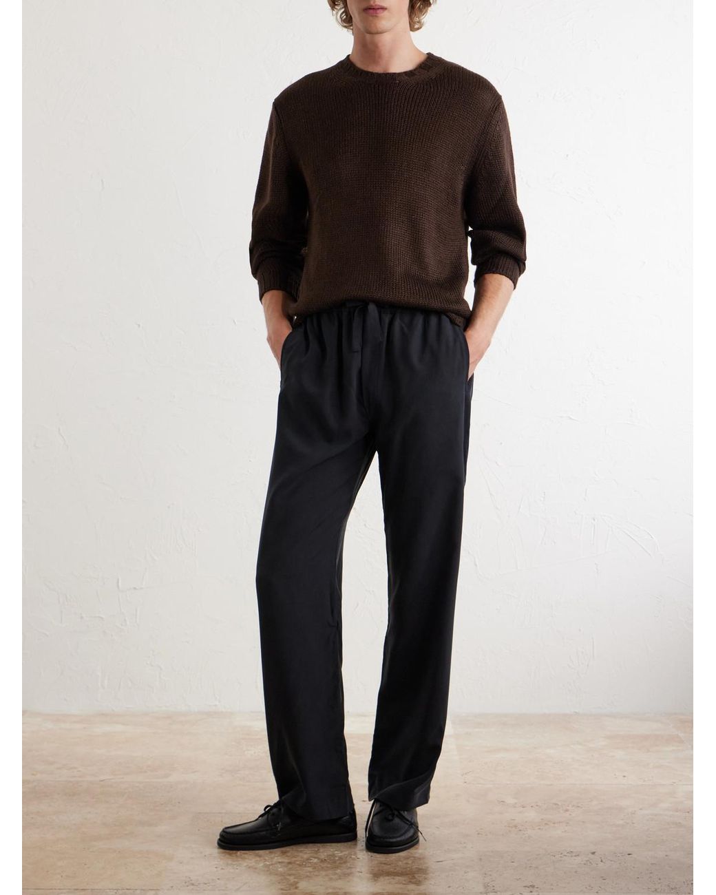 Saman Amel Blue Straight-Leg Silk Trousers for men