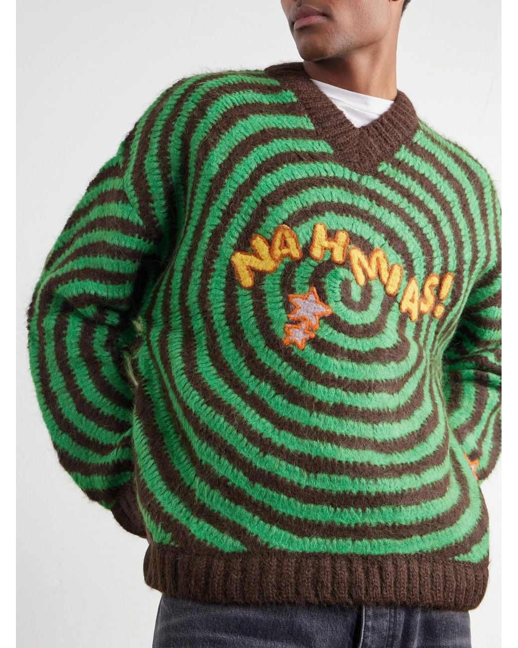NAHMIAS Green Embroidered Alpaca-Blend Crochet Sweater for men