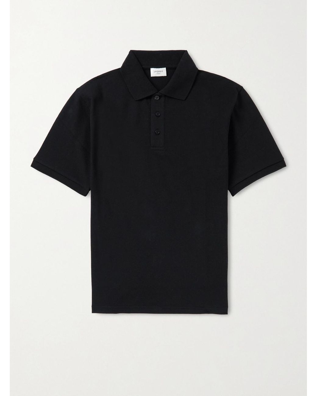 Saint Laurent Polohemd aus Piqué aus einer Baumwollmischung mit Logostickerei in Black für Herren