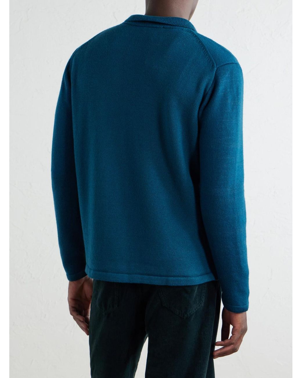 Inis Meáin Blue Merino Wool And Linen-Blend Cardigan for men