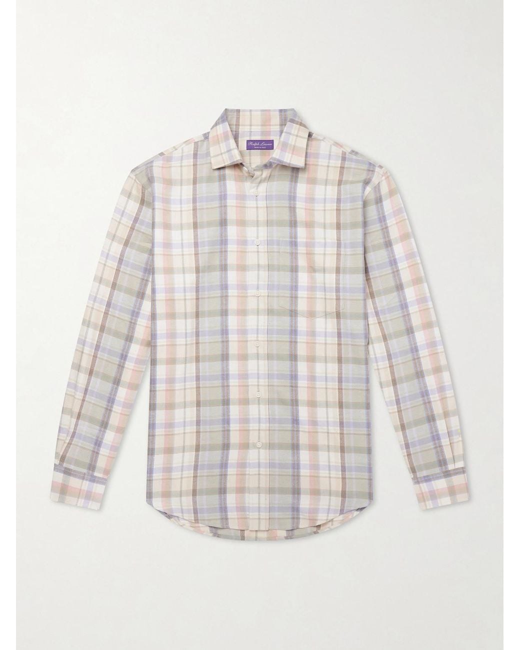 Ralph Lauren White Checked Hemp And Cotton-Blend Twill Shirt for men