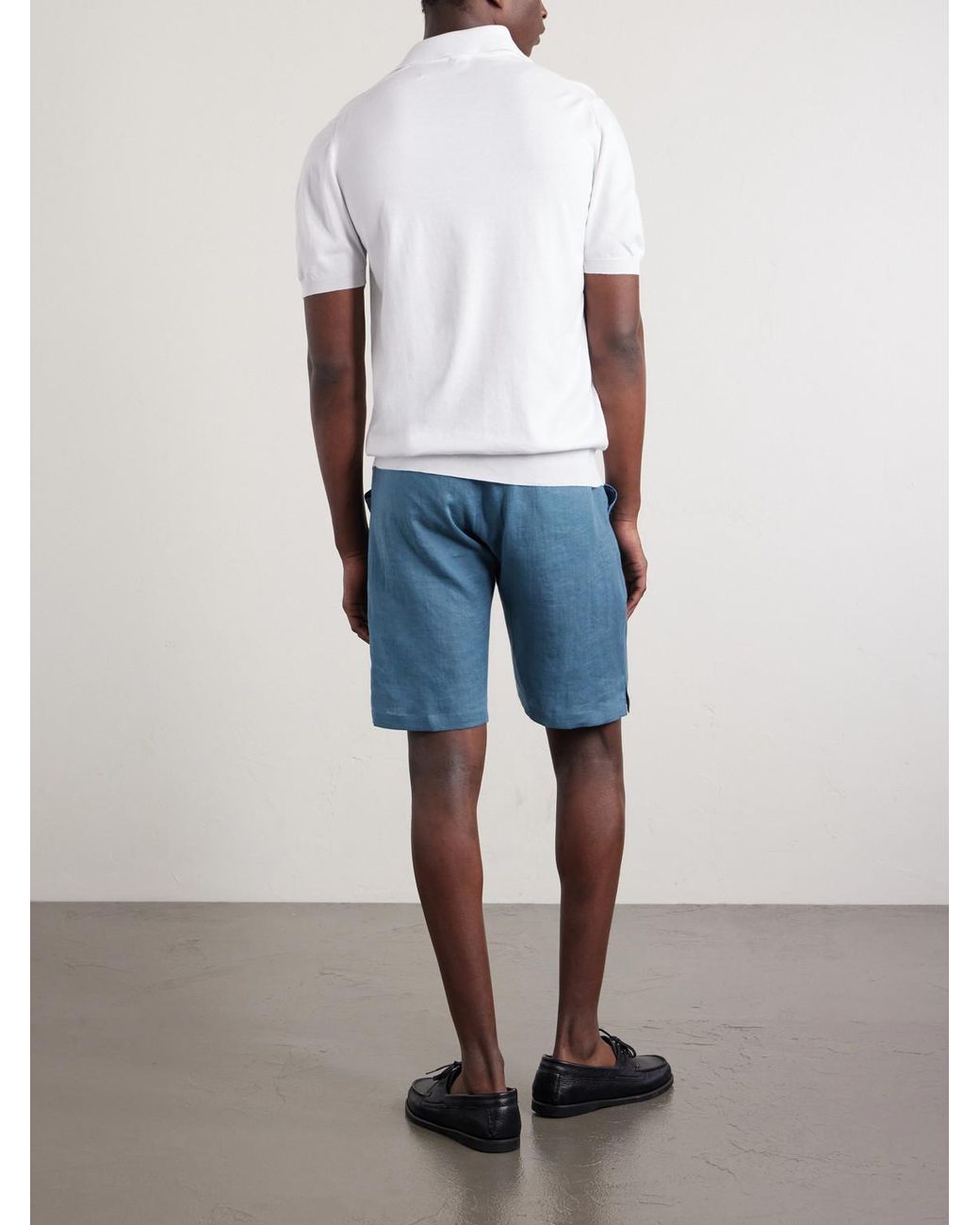 Kiton Blue Drawstring Linen Shorts for men