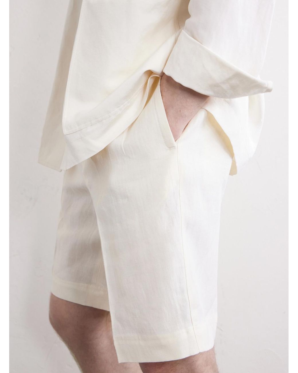 Rubinacci White Straight-leg Pleated Cotton Shorts for men