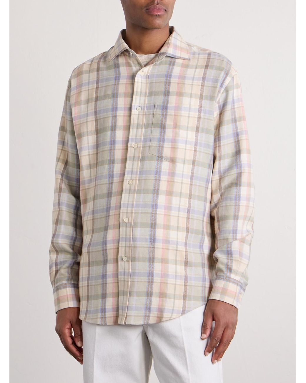 Ralph Lauren White Checked Hemp And Cotton-Blend Twill Shirt for men