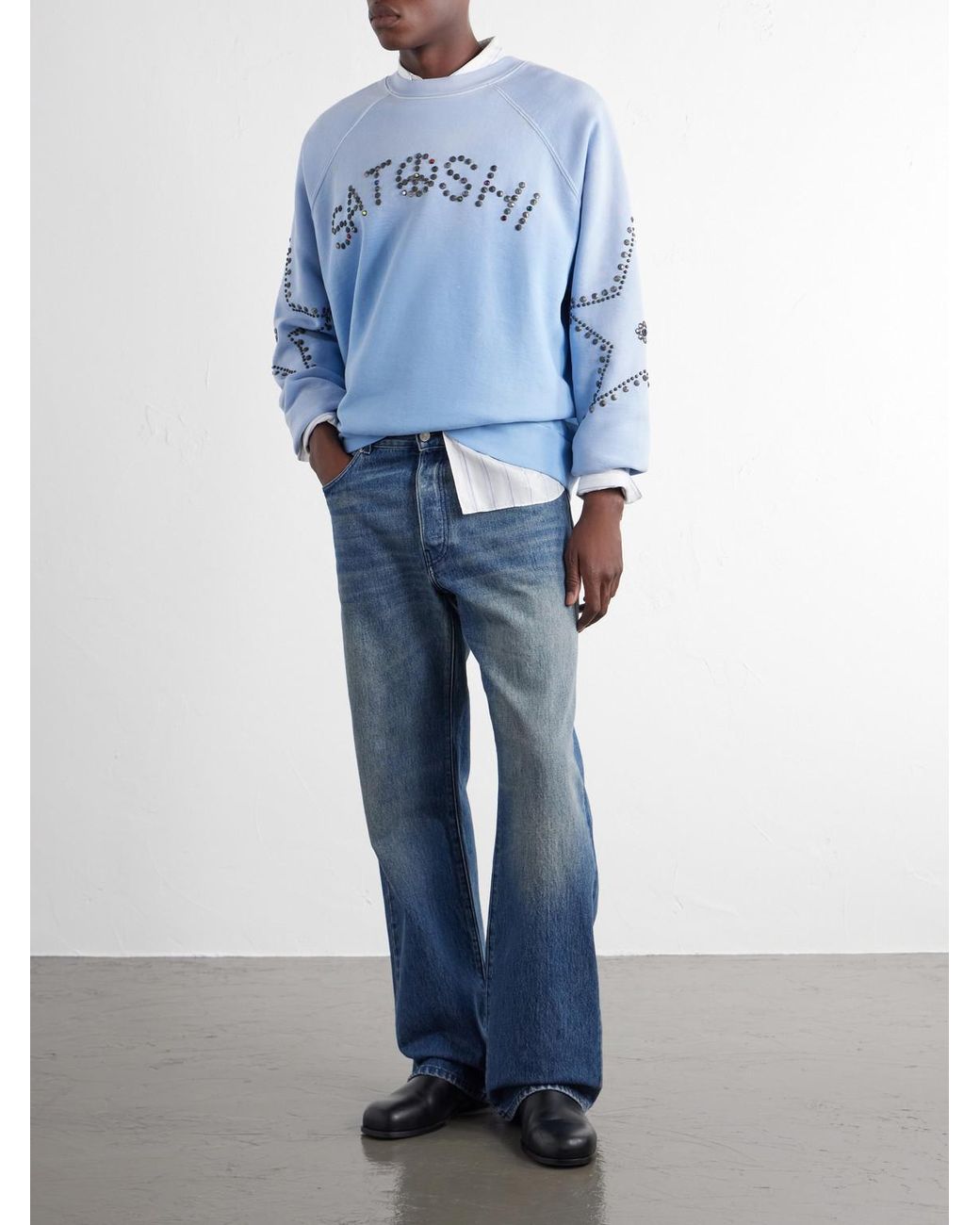 Satoshi Nakamoto Blue Star Stud-Embellished Paint-Splattered Cotton-Jersey Sweater for men