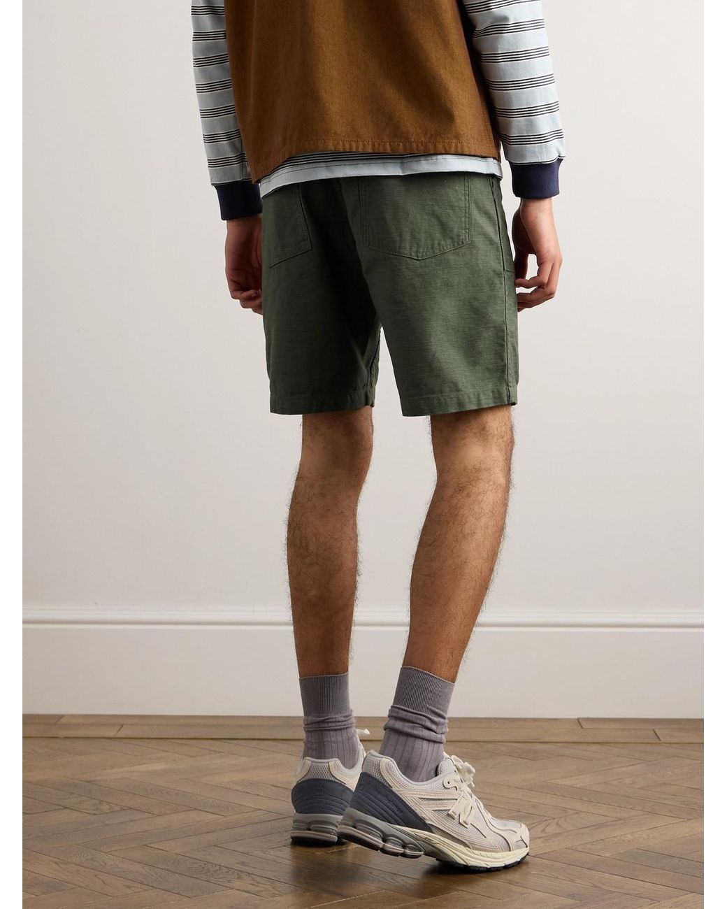 Orslow Green Slim-Fit Straight-Leg Cotton Cargo Shorts for men