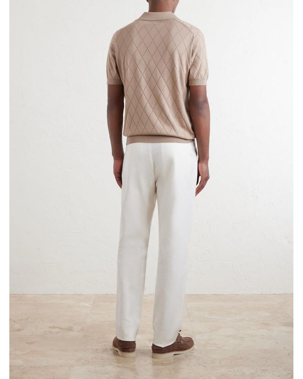 Brunello Cucinelli Natural Open-Collar Knitted Cotton Polo Shirt for men