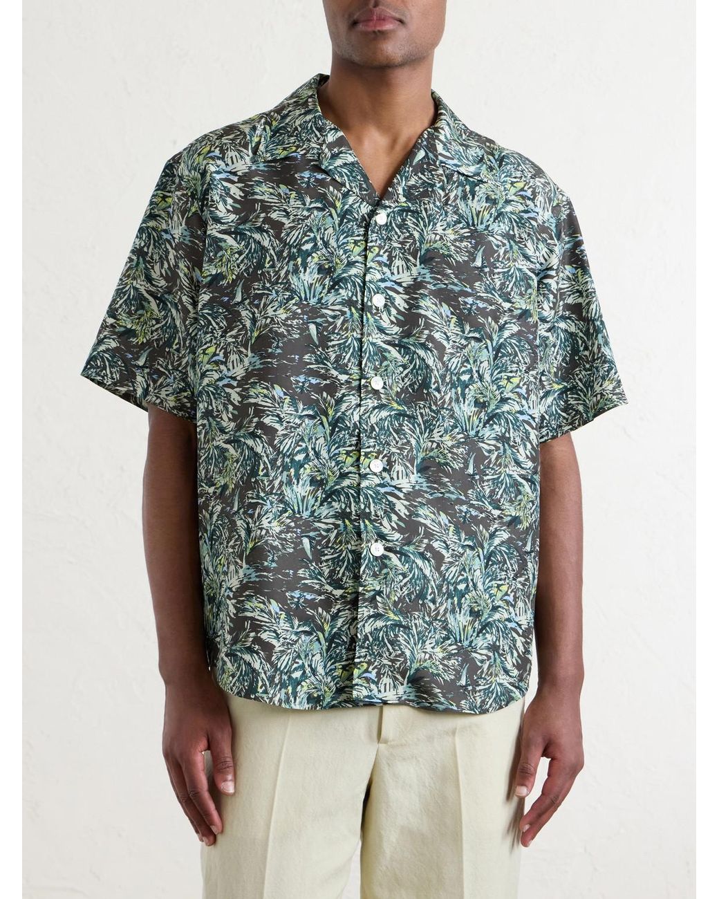 Auralee Blue Printed Silk Satin Shirt for men