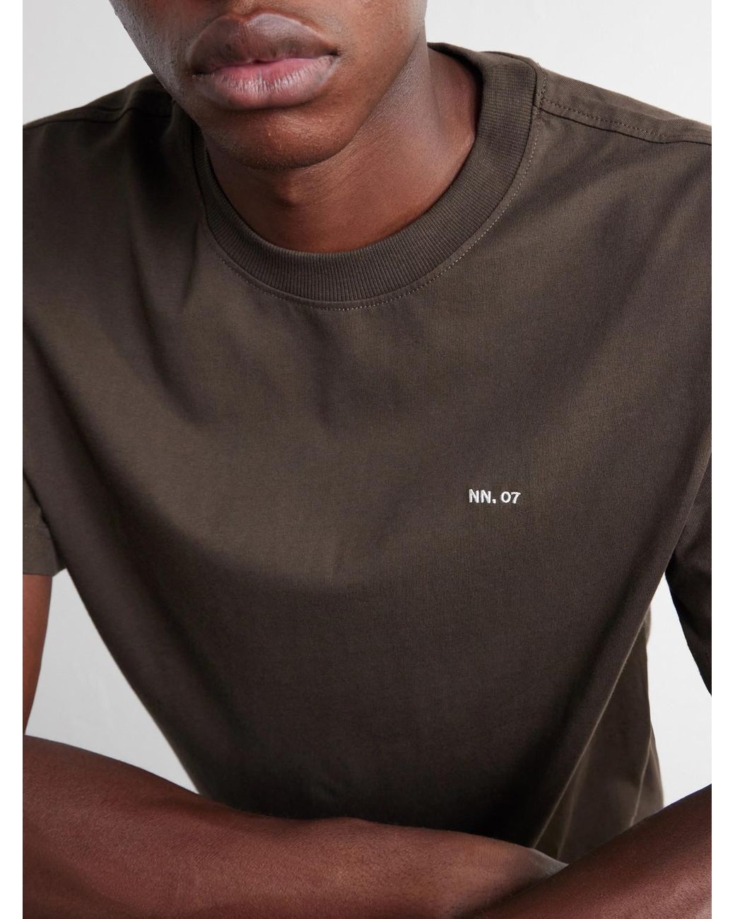 NN07 Brown Adam 3209 Logo-Embroidered Pima Cotton-Jersey T-Shirt for men