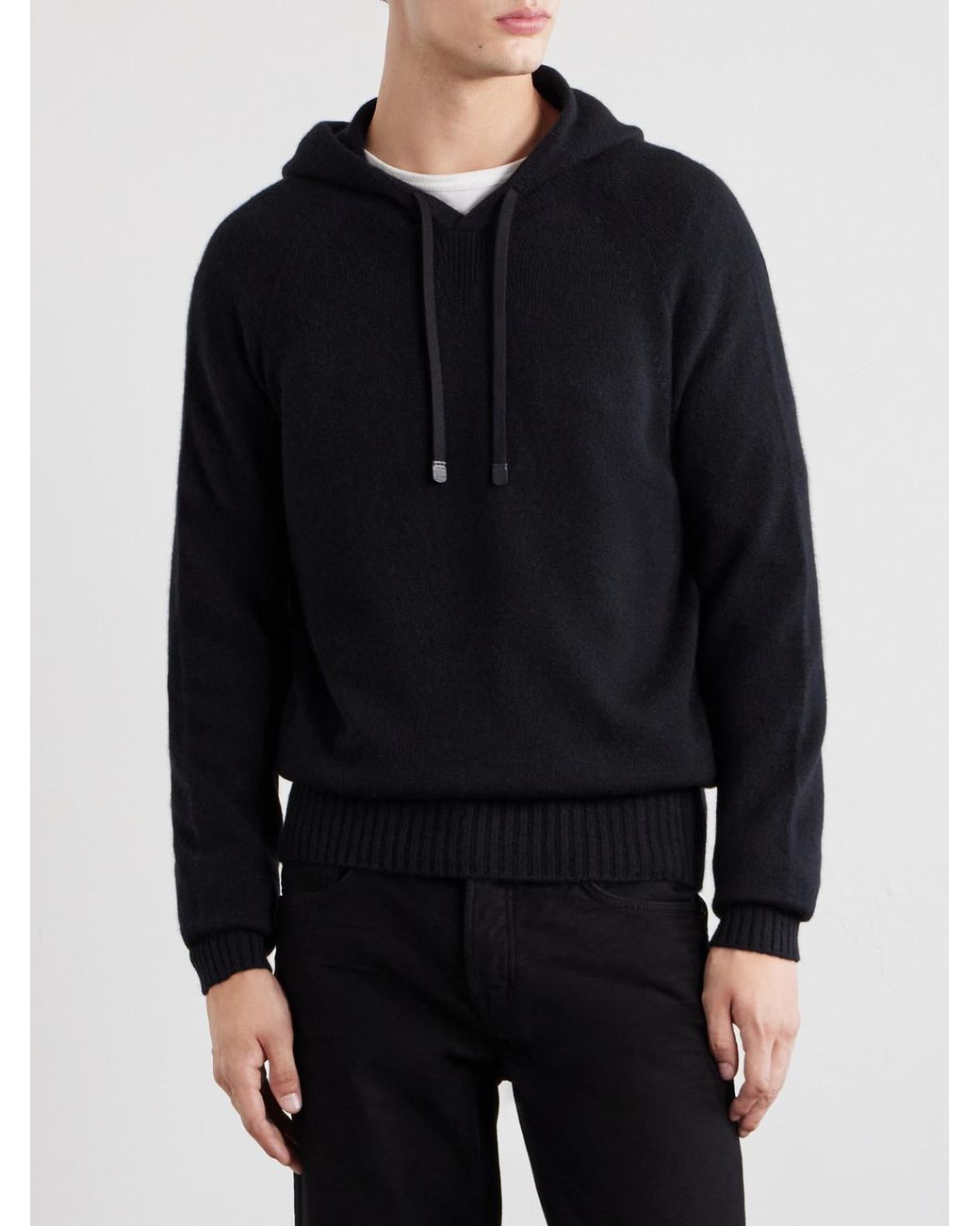 Tom Ford Blue Logo-embroidered Cashmere Hoodie for men