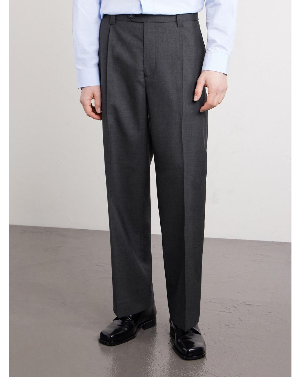 mfpen Blue Service Pleated Wool Trousers for men