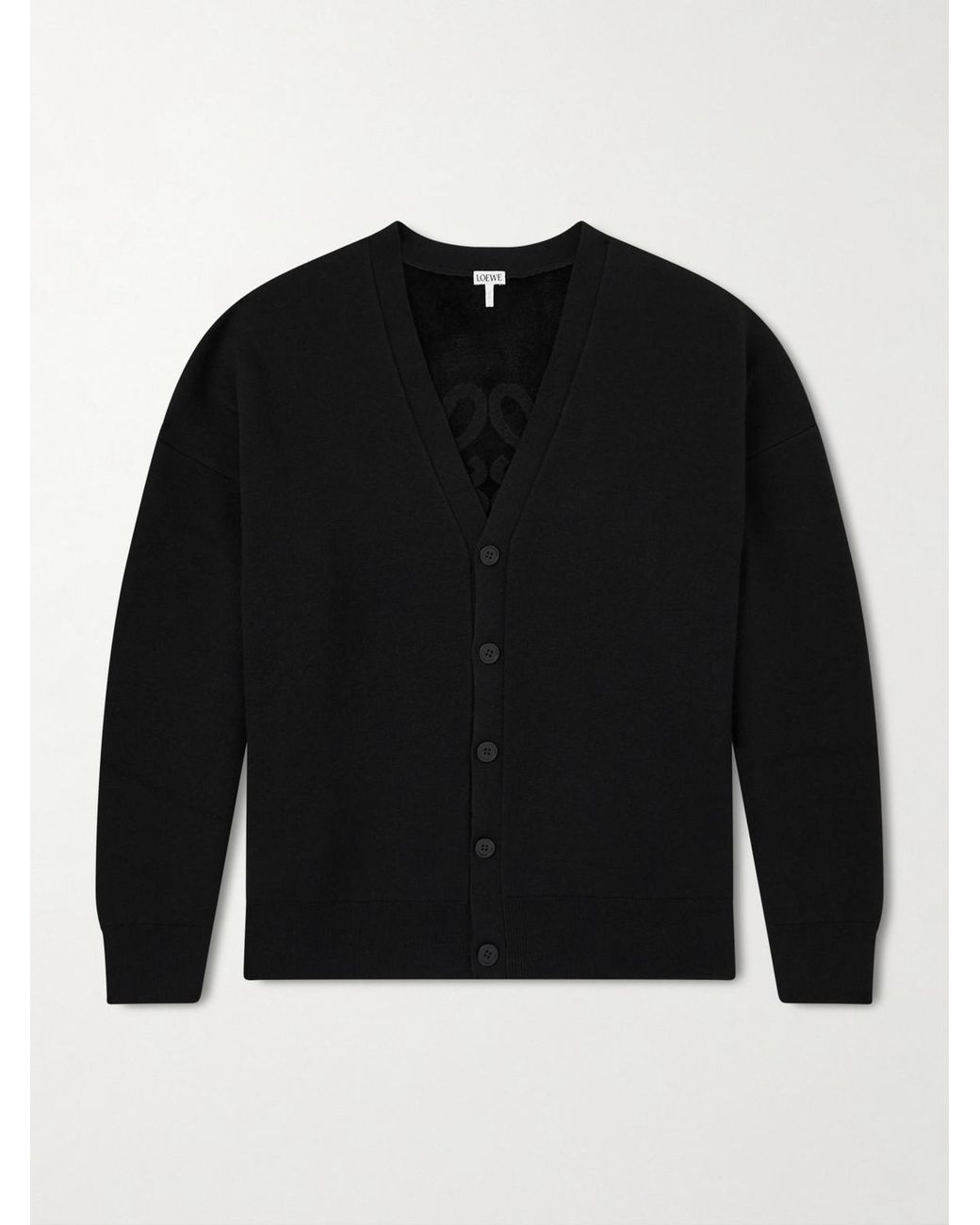 Loewe Black Anagram-Jacquard Wool-Blend Cardigan for men