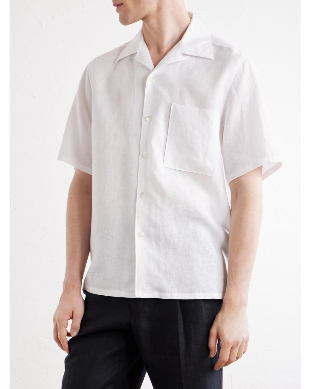 Zegna White Convertible-collar Linen Shirt for men