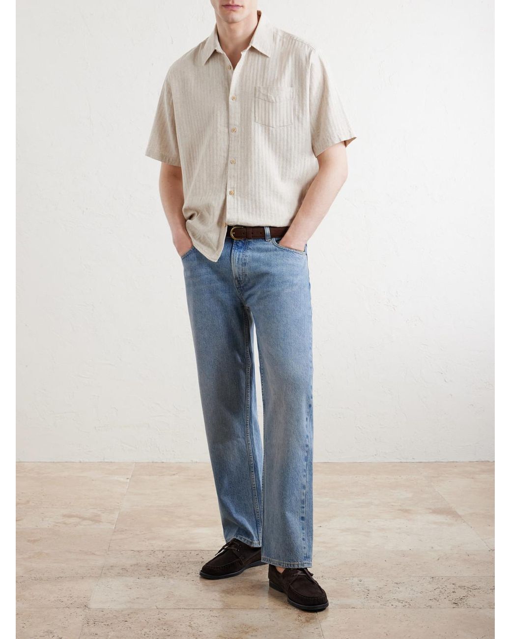 Oliver Spencer White Palermo Striped Cotton And Linen-Blend Shirt for men