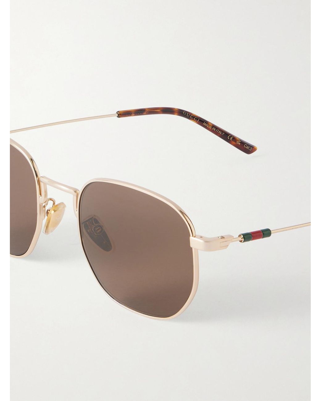 Gucci Pink Round-frame Rose Gold-tone Sunglasses for men