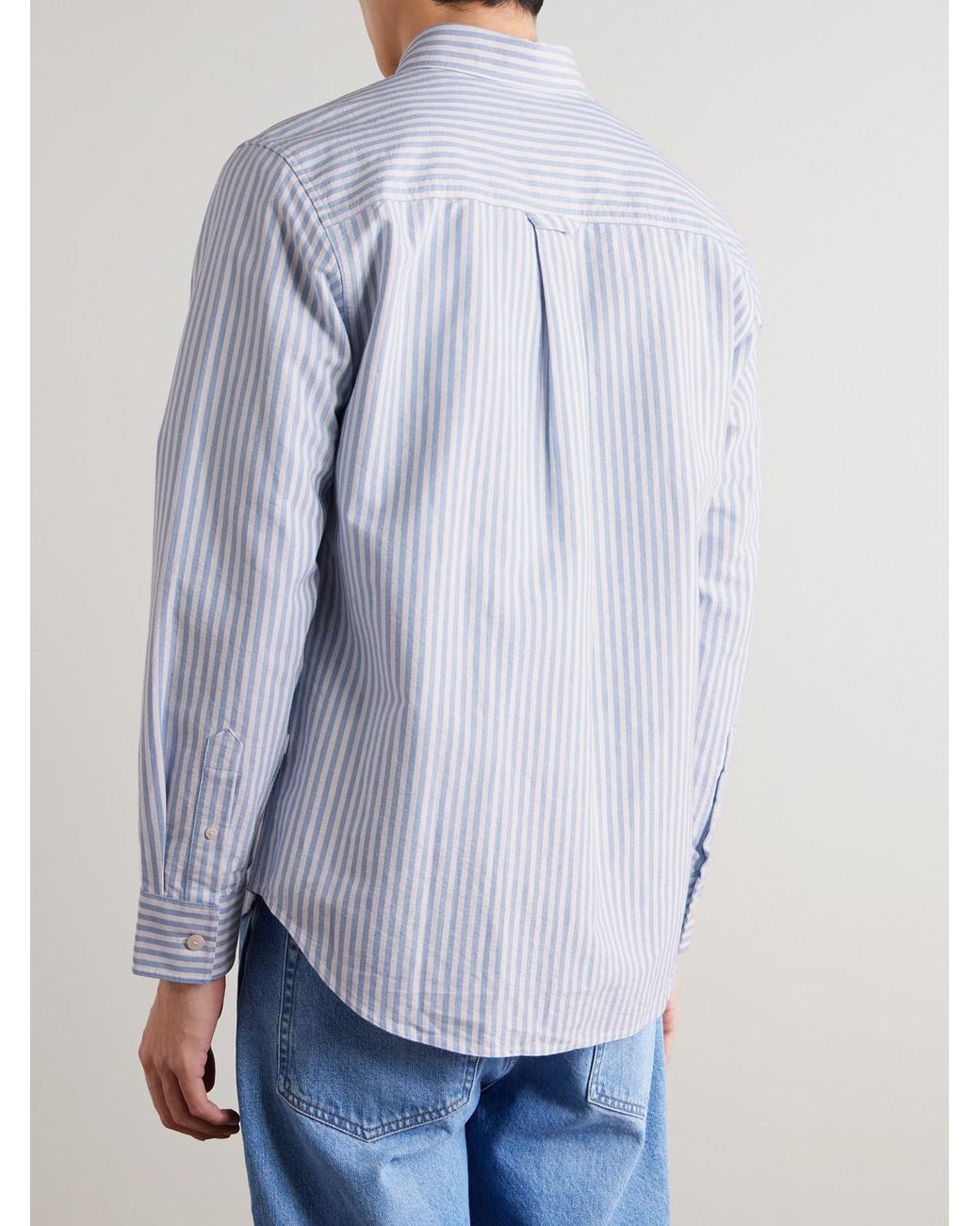 NN07 Blue Colby 5910 Button-Down Collar Striped Organic Cotton Oxford Shirt for men