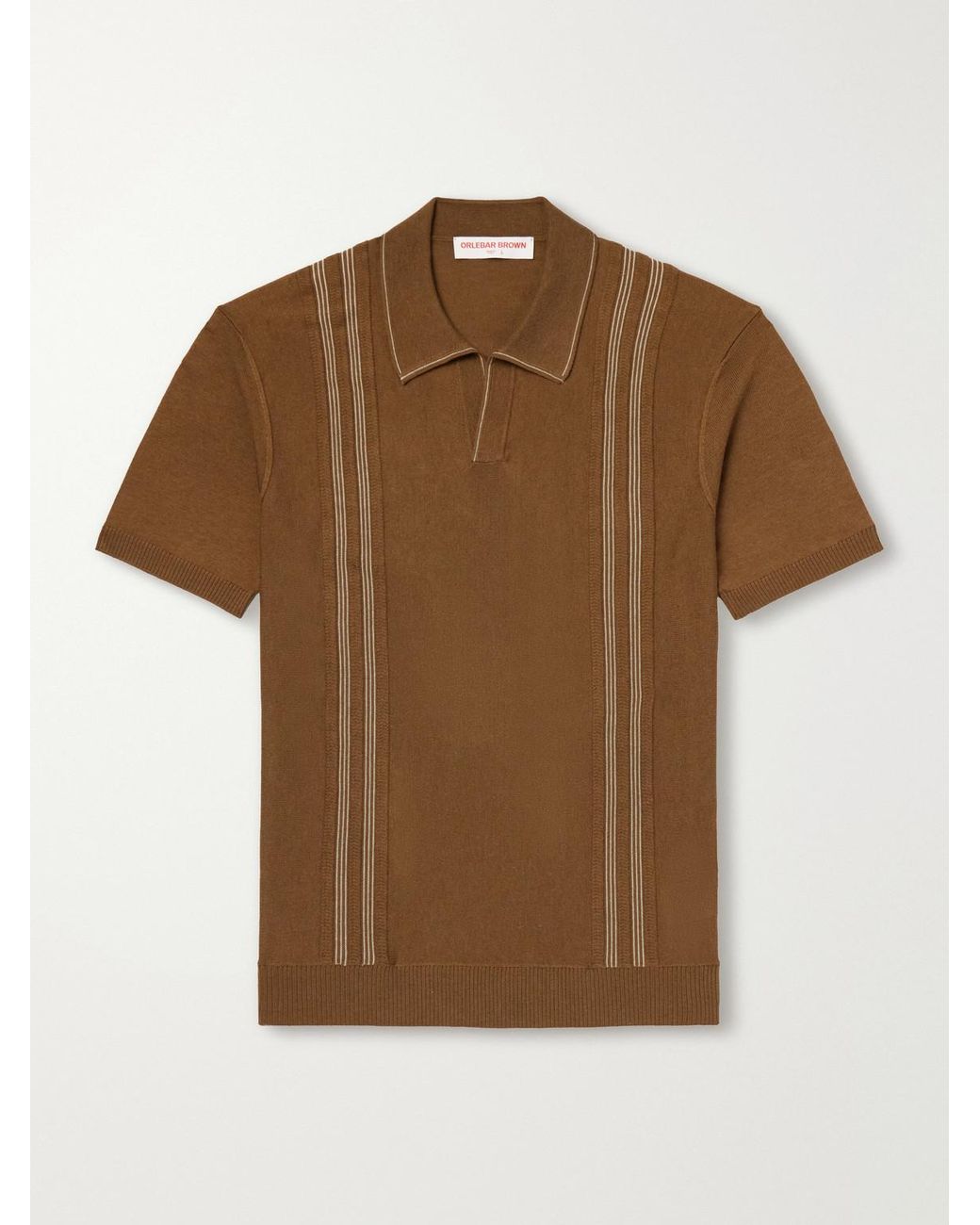 Orlebar Brown Brown Horton Striped Silk And Organic Cotton-Blend Polo Shirt for men
