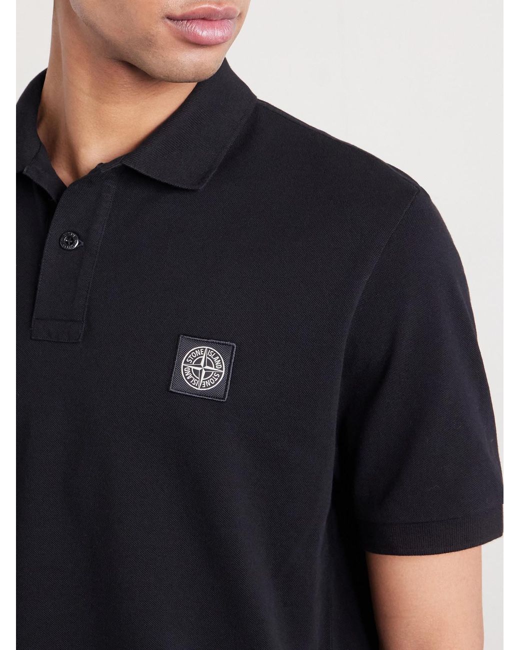 Stone Island Black Stretch Cotton-Blend Piqué Polo Shirt for men