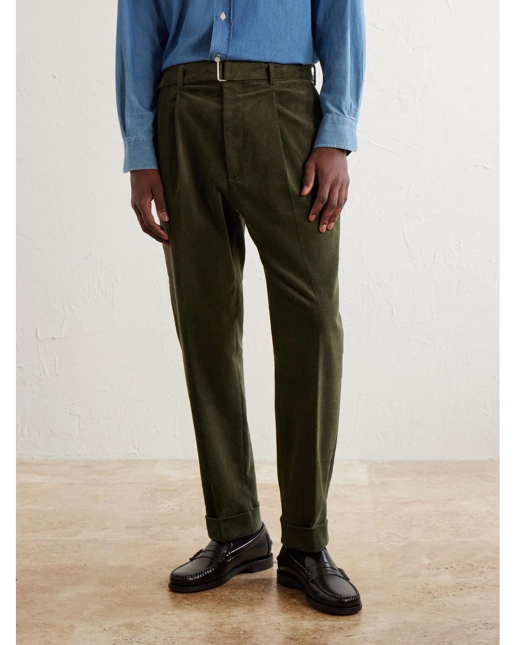 Officine Generale Green Hugo Straight-Leg Cotton-Blend Corduroy Trousers for men