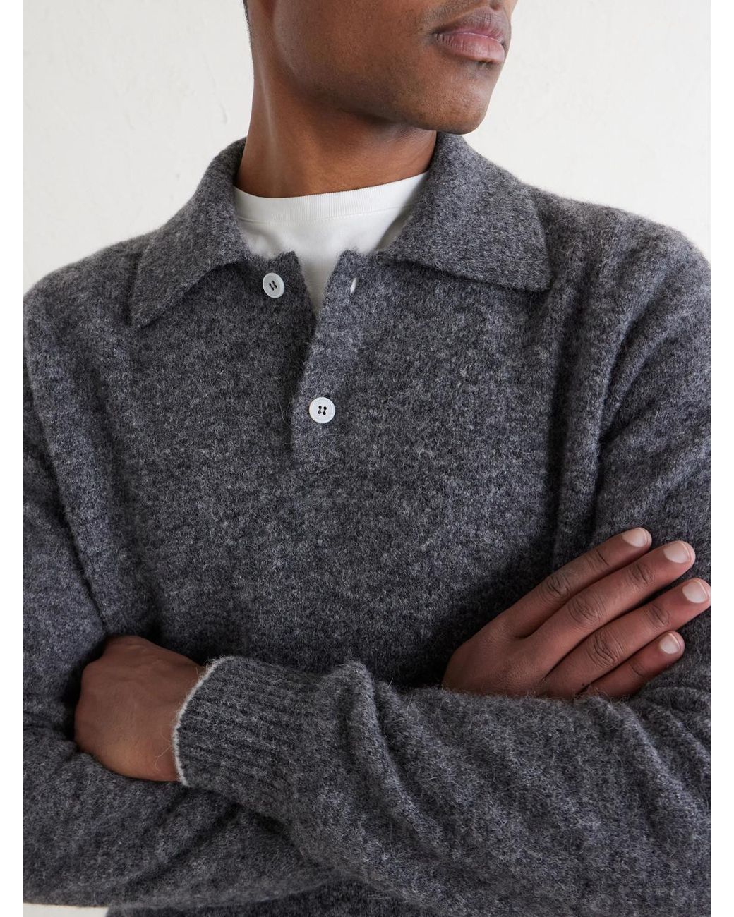Brunello Cucinelli Gray Alpaca-Blend Polo Sweater for men
