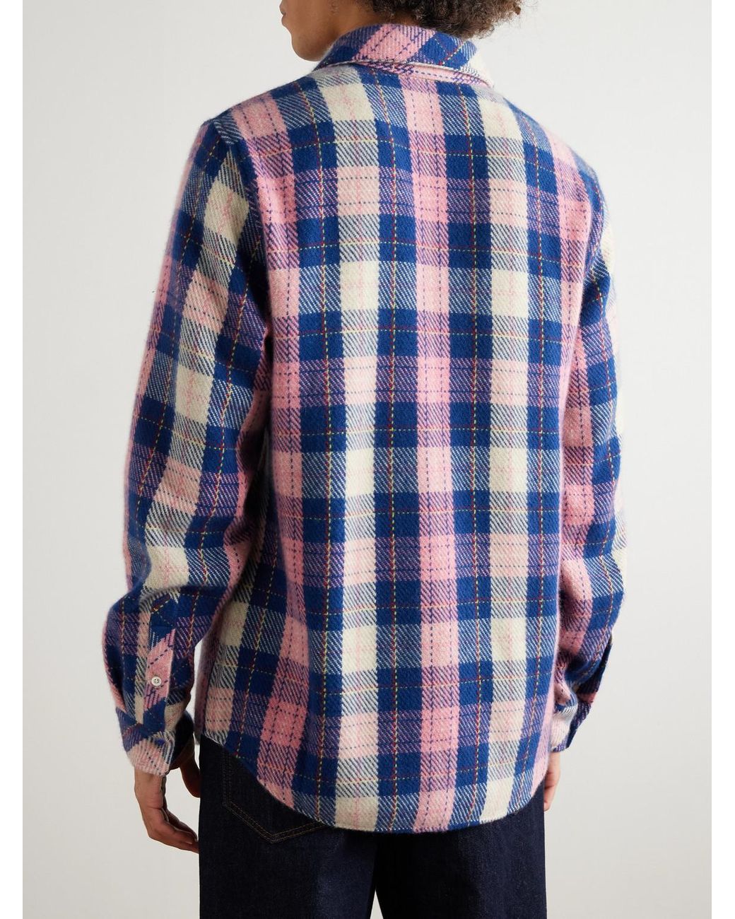 God's True Cashmere Blue Checked Cashmere Shirt for men