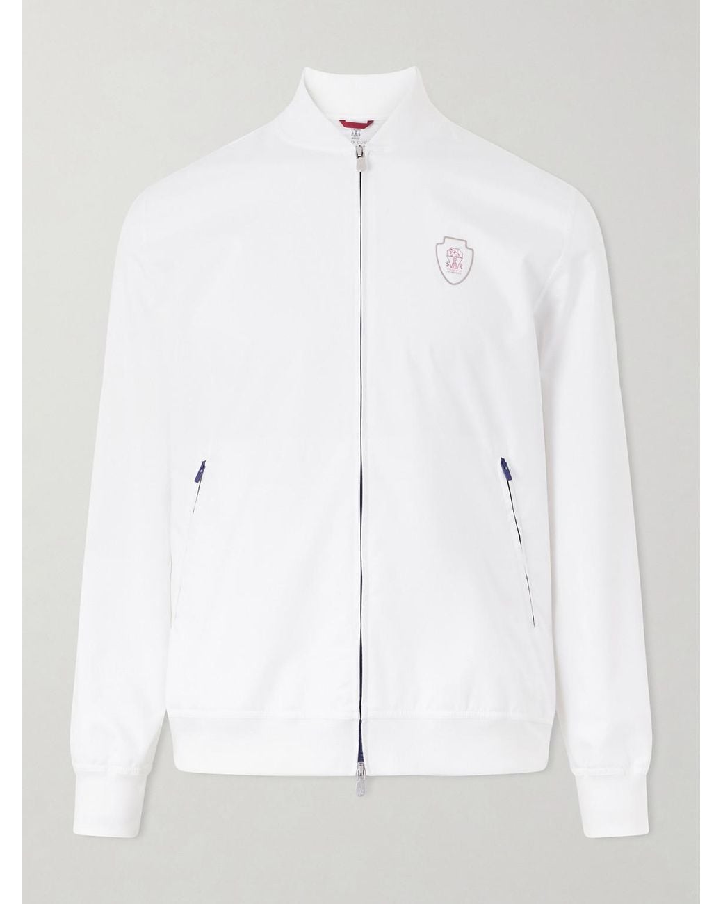 Brunello Cucinelli White Logo-Appliquéd Shell Bomber Jacket for men