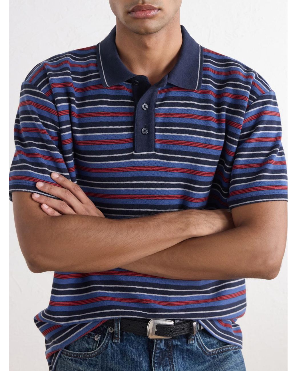 Rag & Bone Blue Striped Cotton-Piqué Polo Shirt for men