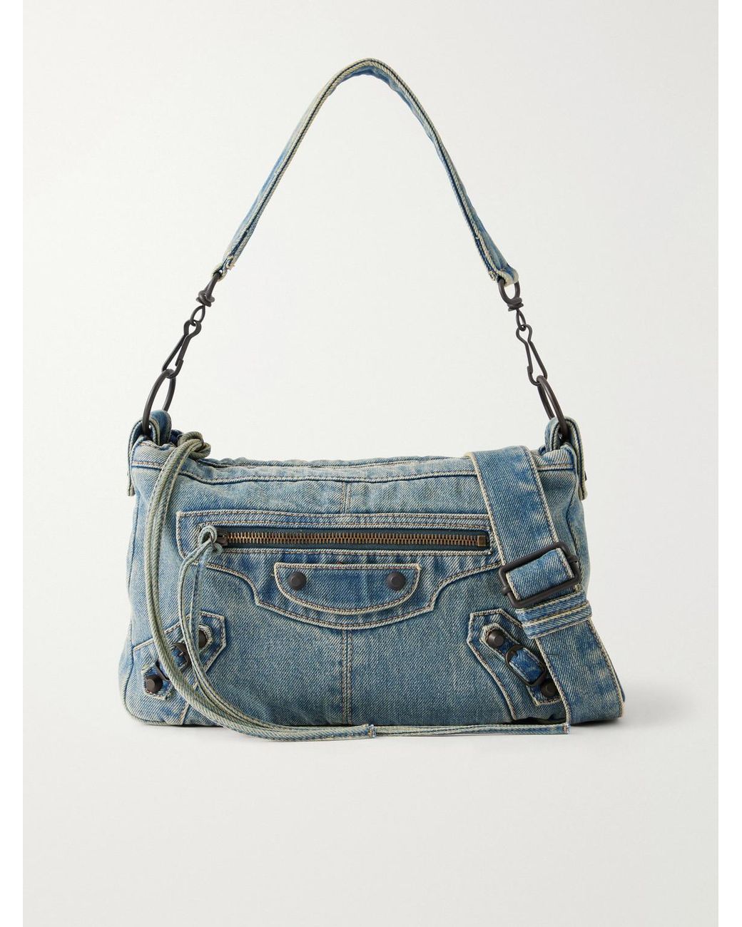 Balenciaga Blue Le City Moto Small Denim Messenger Bag for men