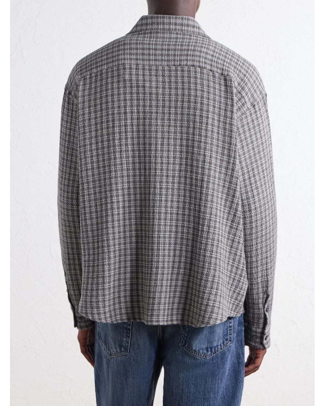 mfpen Gray Vacation Checked Cotton And Wool-Blend Seersucker Shirt for men