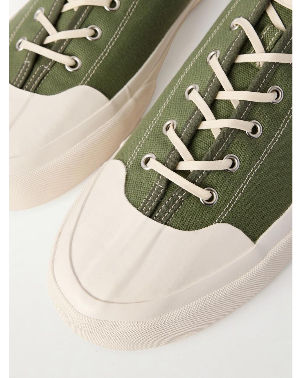 Morjas Green Plimsoll Rubber-Trimmed Canvas Sneakers for men
