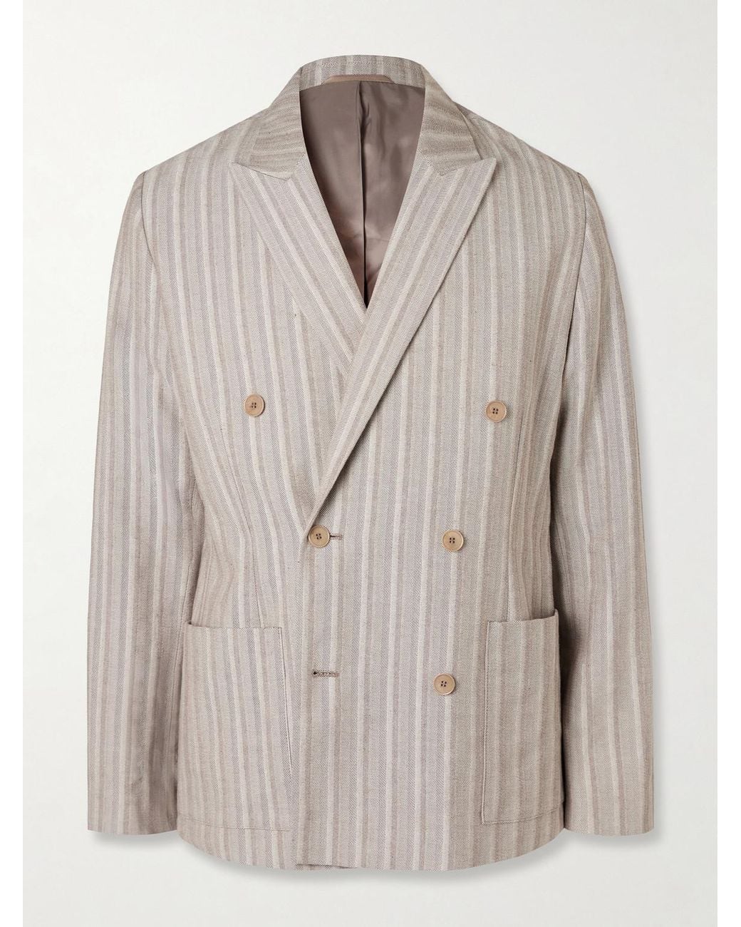 NN07 Natural Jordin 10058 Double-Breasted Striped Cotton-Blend Herringbone Suit Jacket for men