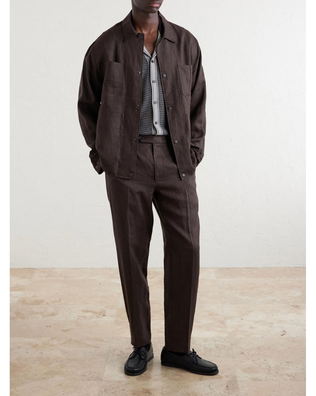 Rag & Bone Gray Evan Straight-Leg Pleated Linen Trousers for men